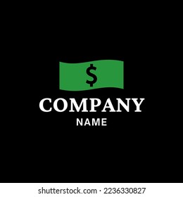 Money Logo, Vektordesign, farbig grün, auf schwarzem Hintergrund, Draufsicht. Ideal für Ihr Unternehmen und Ihr Firmenlogo.