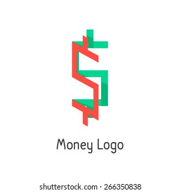 money logotype with colored dollar sign. concept of corporate credit, e-commerce, deposit, abundance, economy, usd mark, finance sector. flat style modern logo design eps10 vector illustration