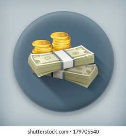 Money, long shadow vector icon