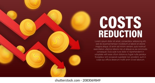Money loss. Cash with down arrow stocks graph, concept of financial crisis, market fall, bankruptcy. Vector stock illustration