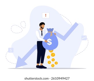 Money loss concept illustration. Suitable for landing page, ui, web, App intro card, editorial, flyer, and banner.
