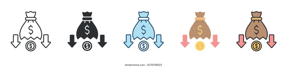 Money Loss Icon Definir Coleção de Vários Estilos