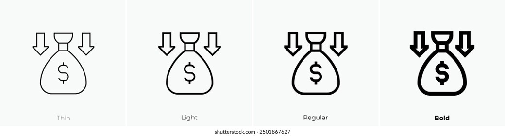money loss icon. Thin, Light Regular And Bold style design isolated on white background