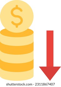 Imagen vectorial del icono de la Pérdida de Dinero. Adecuado para aplicaciones web móviles y medios de impresión.