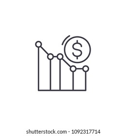 Money loss linear icon concept. Money loss line vector sign, symbol, illustration.