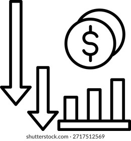Icono de Vector de pérdida de dinero. Se puede utilizar para aplicaciones de impresión, móviles y de Web.