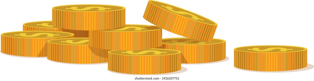 Money. Lots of gold coins with a dollar sign. Vector image