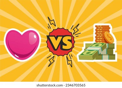 Money love career family vs abstract concept. Vector flat graphic design illustration