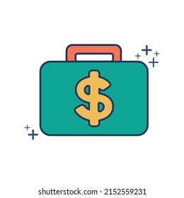 Money luggage icon vector illustration glyph style design with color and plus sign. Isolated on white background.