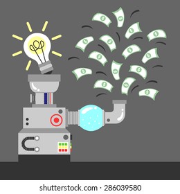 money machine, creative good idea to make money, bulb lighting, lightbulb, innovation change to passive income, vector illustration design