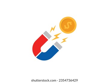 Money magnet with dollar coin,Magnet attracts gold coin vector icon