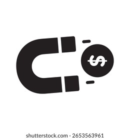 Money magnet icon for attracting investment and wealth a financial concept of drawing profit and cash flow to a business or savings vector solid glyph icon