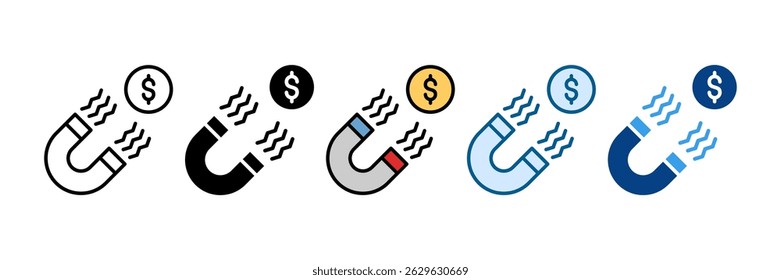 Money Magnet Icon Definir Coleção de Vários Estilos