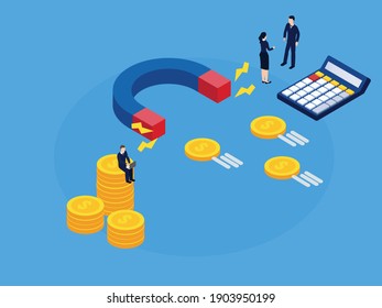 Money magnet investment 3D isometric vector concept for banner, website, illustration, landing page, flyer, etc