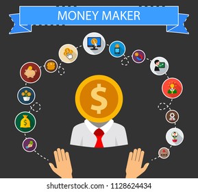 Money maker flat icons concept. Vector illustration. Element template for design.