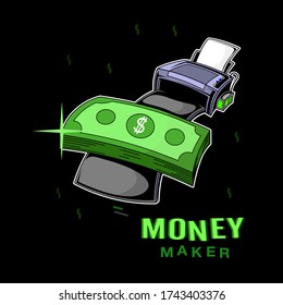 Money maker with a picture of printer cartoon vector