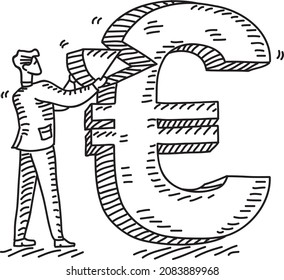 Money maker  - sketchy vector illustration. The businessman build the 3d euro sign.