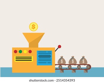 Money Making Factory Machine. Manufacturing and currency production industrial unit