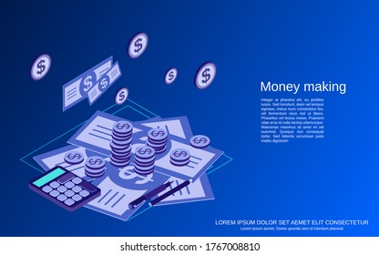 Money making flat 3d isometric vector concept illustration