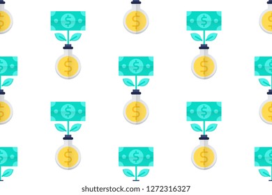 Money making icon in flat style isolated on white background.  Seamless pattern stock vector illustration