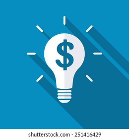 Money Making Ideas. Modern design flat style icon with long shadow effect