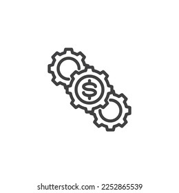 Money making line icon. Financial management linear style sign for mobile concept and web design. Gear with money outline vector icon. Symbol, logo illustration. Vector graphics