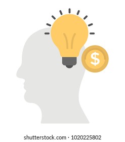 
Money making mind, business idea flat icon
