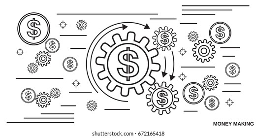 Money making thin line art style vector concept illustration