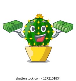 With money mammillaria compressa cactus isolated on the cartoon