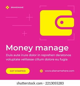 Money manage banking accounting cash wallet financial optimization strategy social media post vector illustration. Budget balance bookkeeping currency economy savings income profit commercial service