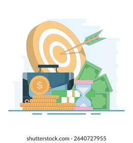 Money management concept, financial freedom goals. personal spending plan. budget strategy. budget management. Flat design vector illustration on background.