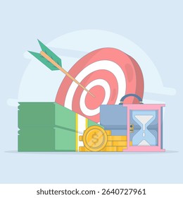 Money management concept, financial freedom goals. personal spending plan. budget strategy. budget management. Flat design vector illustration on background.