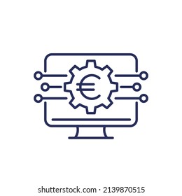 money management, financial audit line icon with euro, vector