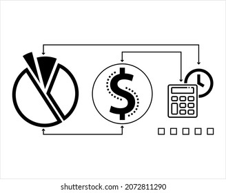 Money Management Icon, Budgeting, Investment, Banking, Taxes, Planning, Analyzing And Executing Process Vector Art Illustration