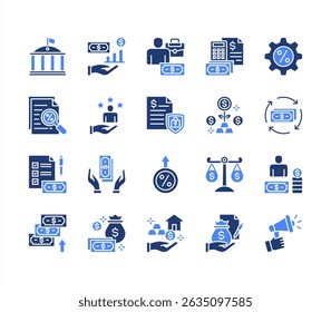 Money management icon collection set. Containing investing, asset, budgeting, banking, evaluating taxes, investment, wealth icon. Simple flat vector.