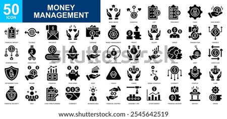 Money Management icon collection set. Maekrting, management, financial strategy, investment, bank, currency. Simple glyph vector.