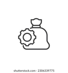 Money management line icon. linear style sign for mobile concept and web design. Money bag and gear outline vector icon. Symbol, logo illustration. Vector graphics