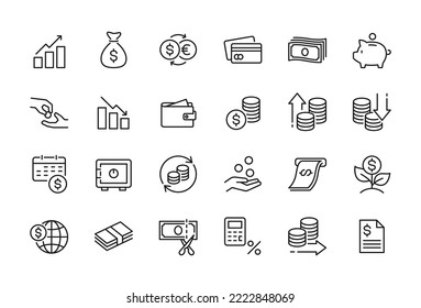 Money management related icon set - Editable stroke, Pixel perfect at 64x64 - Shutterstock ID 2222848069