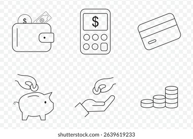 Money management related icon set - Editable stroke, Pixel perfect on Transparent Background. EPS 10.