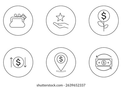 Money management related icon set . Financial Transactions Line Icons . Minimalist . eps 10 