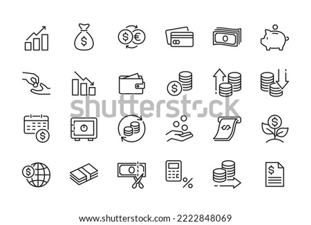 Money management related icon set - Editable stroke, Pixel perfect at 64x64