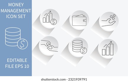Money management related thin line icon set in minimal style. Linear ecology icons. Environmental sustainability simple symbol. Editable stroke EPS 10