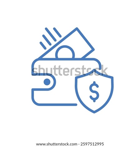 Money management stroke icon with wallet, shield, and dollar sign in modern design