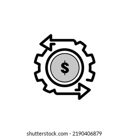 Money Management Thin Line Icon. Investment, Financial Circulation, Financial Operating, Income From Funds. Gear With Arrows. Vector Illustration.