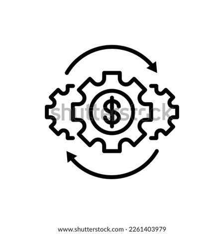 Money management thin line icon. Investment, financial circulation, financial operating, income from funds. Gear with arrows. Vector illustration.