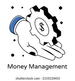 Money management vector, gear on hand

