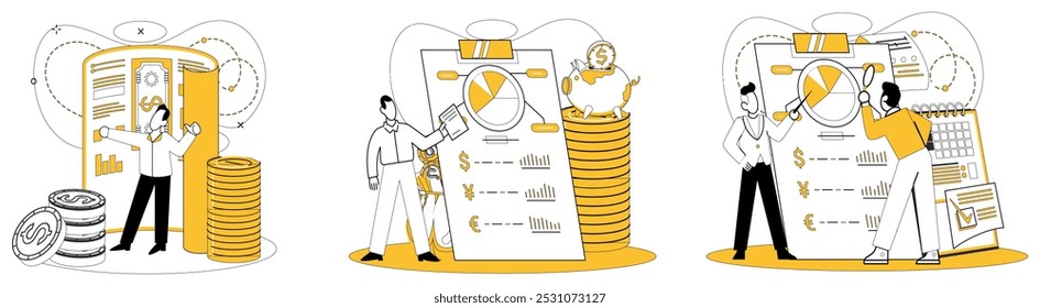 Money management vector illustration. The money management concept is guiding star, navigating businesses through economic galaxy Information becomes currency financial exchange, traded and verified