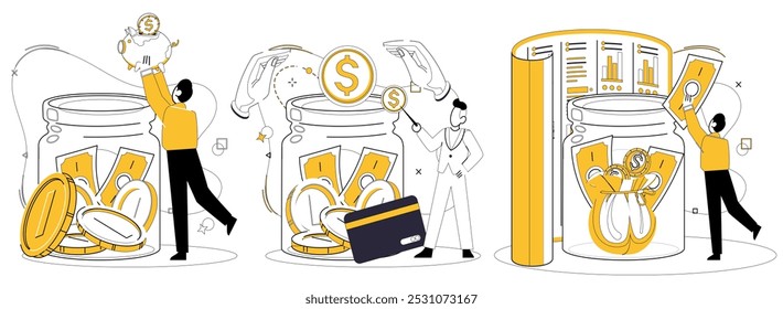 Money management vector illustration. Technology conducts orchestra, and money management principles are musical notes shaping melody Currency flows seamlessly through veins economy when guided