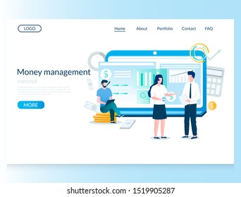 Money management vector website template, web page and landing page design for website and mobile site development. Budget planning and controlling.