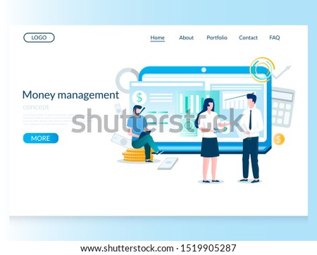 Money management vector website template, web page and landing page design for website and mobile site development. Budget planning and controlling.